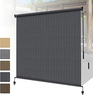 Shade&Beyond Outdoor Roller Shades with Splicing Design, 6' W x 8' H Cordless Patio Roll Up Blinds, Exterior Shade Cloth Roll for Porch, Gazebo, Pergola, Balcony, Blue Gray