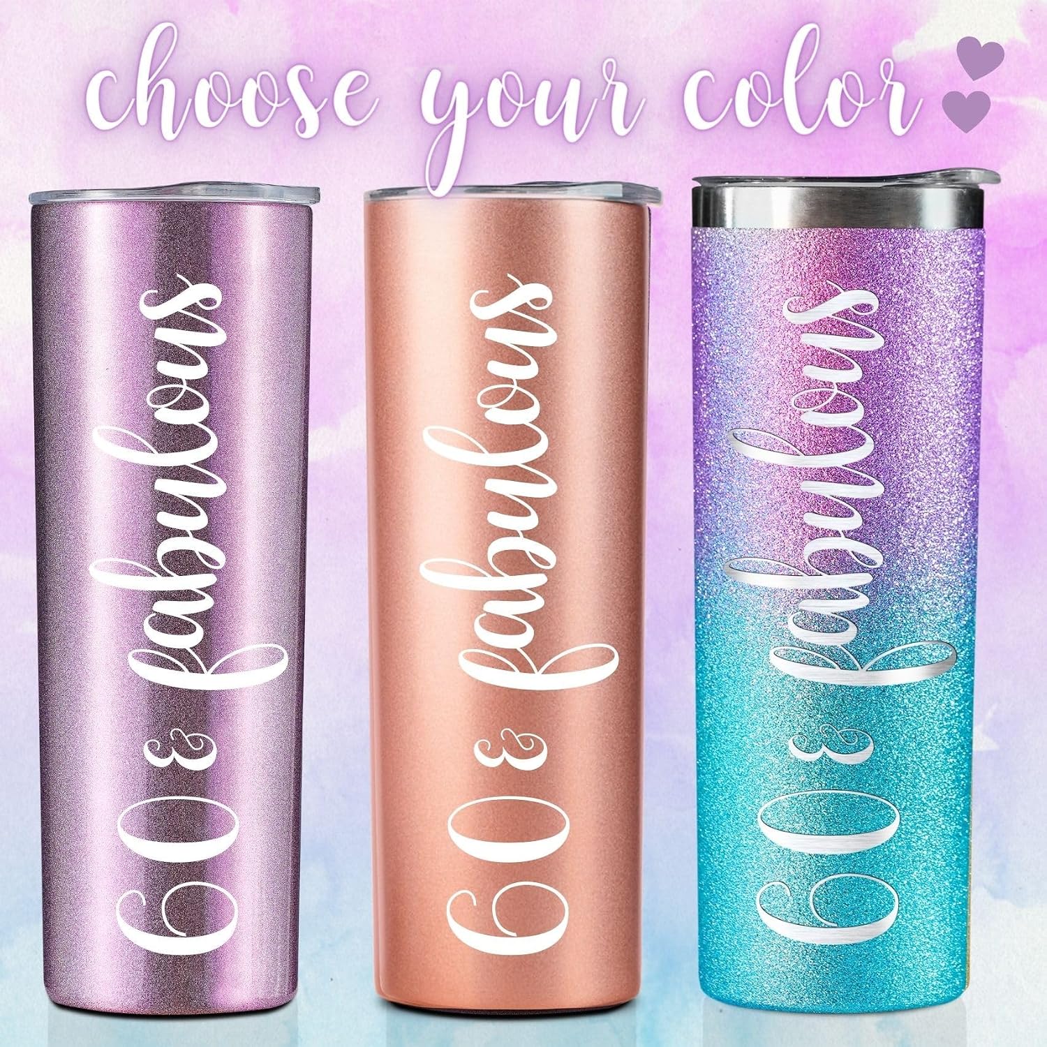 Onebttl 60th Birthday Gifts for Women, 60 & Fabulous, 60th Birthday Gift Idea for Women, 60th Bday Gifts, Stainless Steel Tumbler 20Oz - Purple