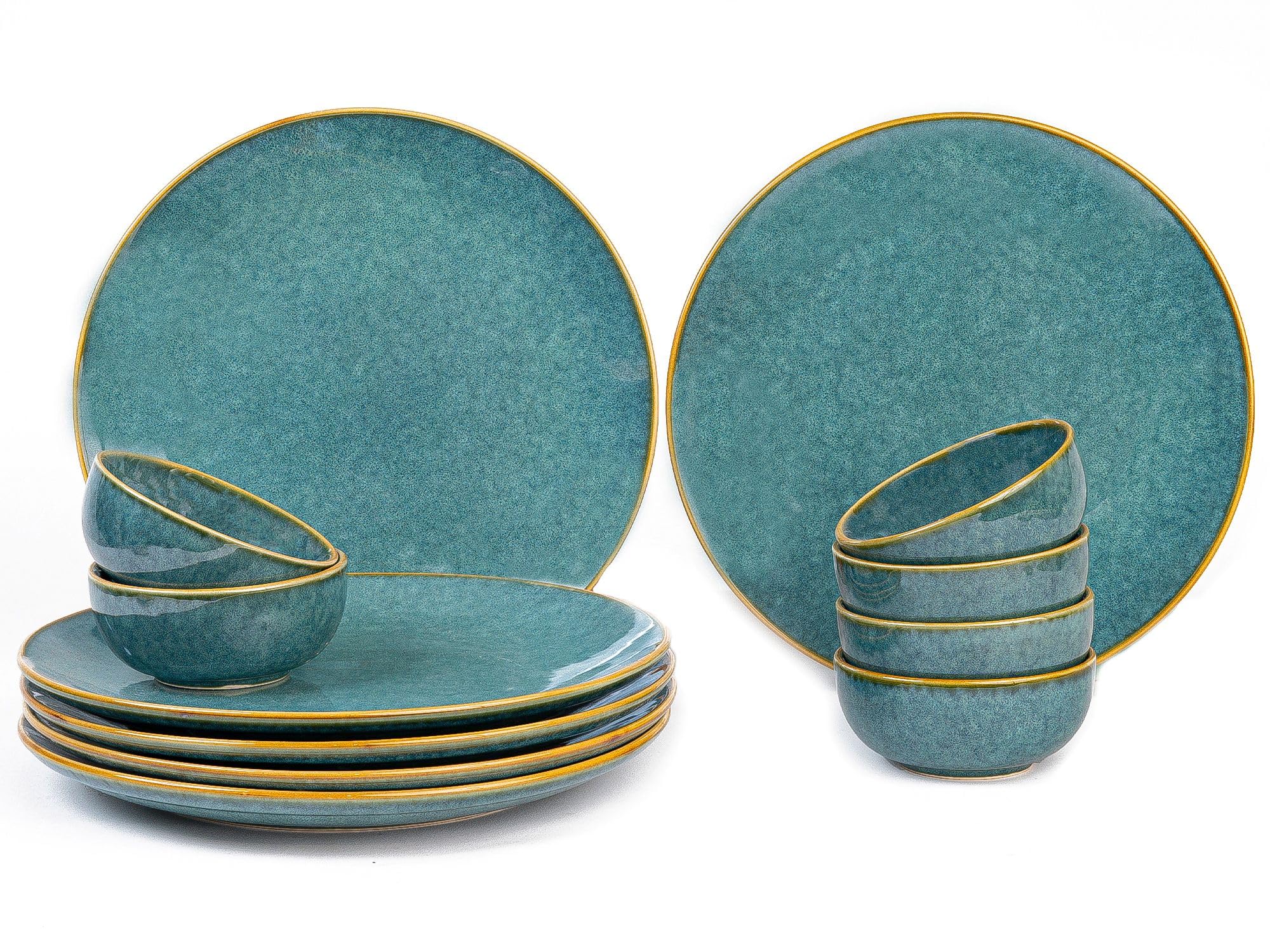 Bodhi House Handcrafted Stoneware Reactive Glaze Ceramic Dinner Set, 12 Pieces Serving for 6, Microwave and Dishwasher Safe, Bone-ash Free, Crockery Set for Dining and Gifting, Ocean Green-image-27