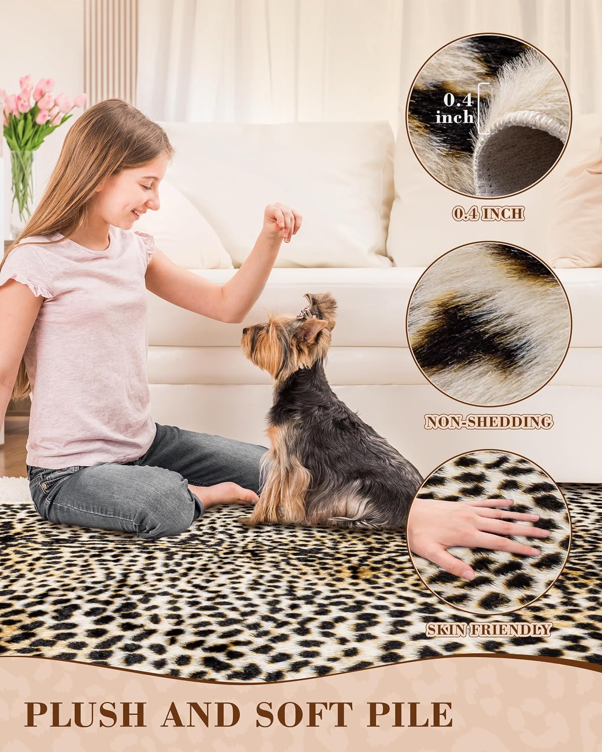 Leopard Rug Cheetah Print Carpet: 6.2x8.2ft Large Faux Skin Mat Animal Print Area Rugs for Nursery Home Office Bedroom Living Room Rustic Multicolor
