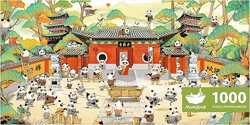 MOMIBOOK Rompecabezas para adultos, 1000 piezas, rompecabezas del templo Panda Shaolin, imagen de pintura, chino, difícil, desafiante, difícil,