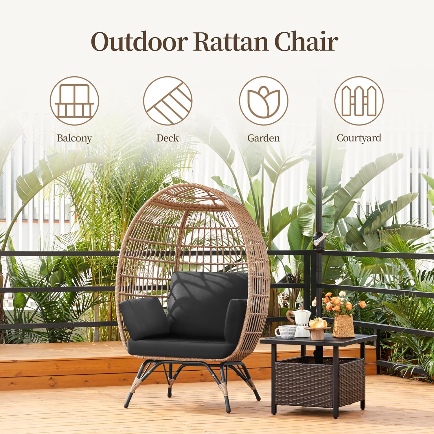 Egg chair in an outdoor garden setting