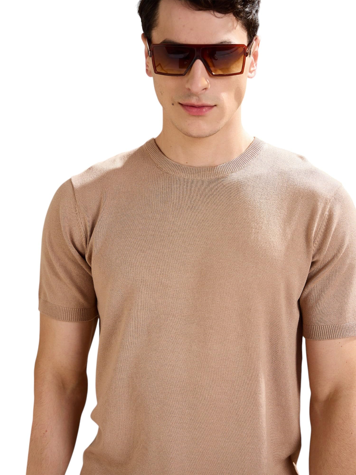 SASSAFRAS Beige Premium Loose-Knit T-Shirt in beige