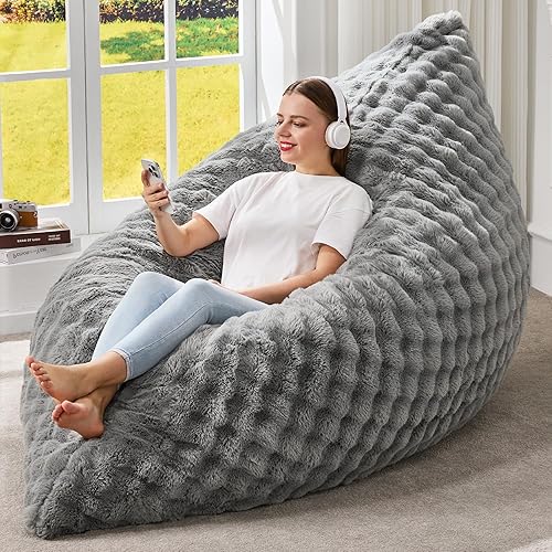 Hobestluk 3 in 1 Bean Bag Chair Giant Bean Bag Chairs for Adults with Bubble Cover Convertible Bean Bag Floor Cushion with Machine Washable Cover for Living Room (Bubble Grey)