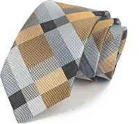 Gravata masculina clássica xadrez azul escuro cinza jacquard tecido seda gravata, Cor 7, tamanho �nico