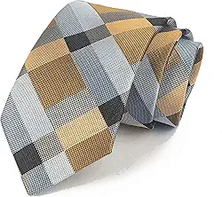 Gravata masculina clássica xadrez azul escuro cinza jacquard tecido seda gravata, Cor 7, tamanho �nico