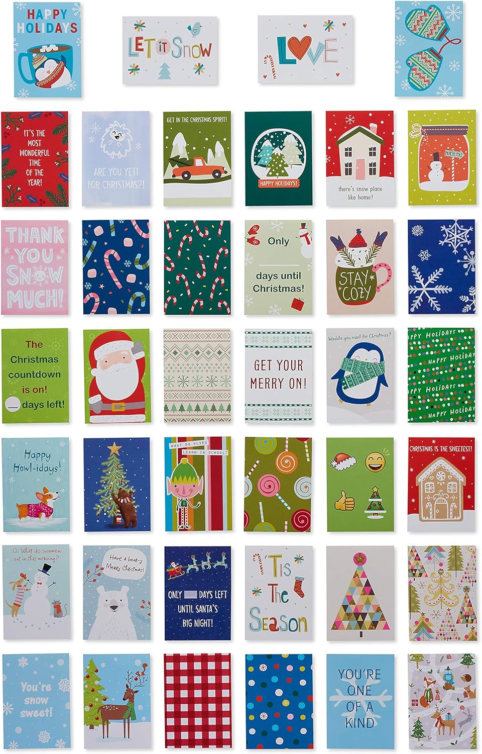 American Greetings Mini Christmas Cards for Kids Lunch Boxes, Holiday