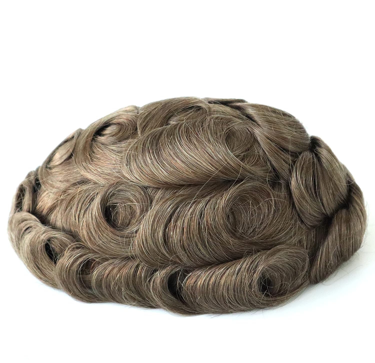 Mens Hair Pieces, Toupee for Men, Human Hair Wigs for Men Natural Hair Replacement System, Poly Skin 0.12mm V-Looped Scalloped Front Natural Hairline Dark Blonde Hair Unit #18