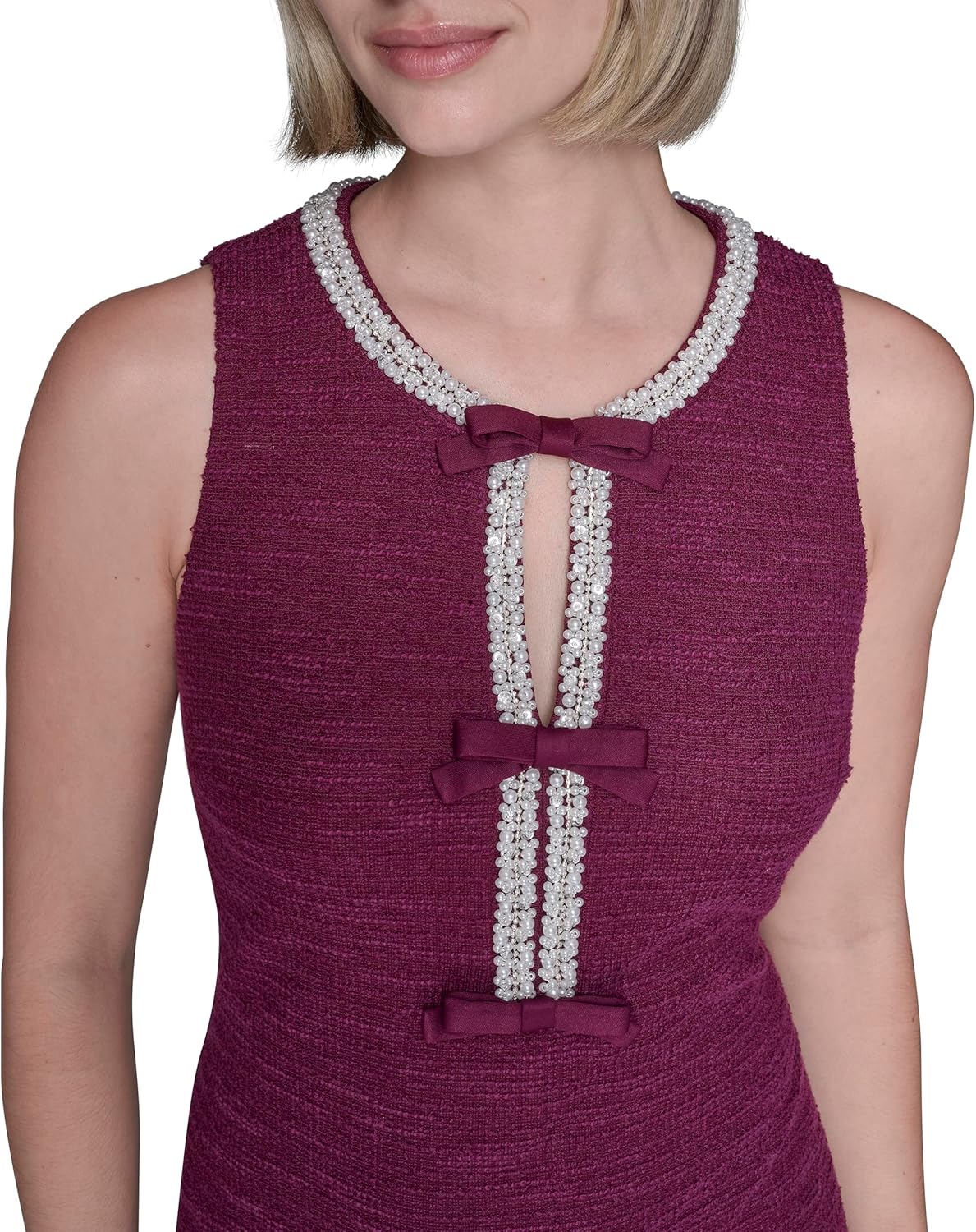 Karl Lagerfeld Womens Sleeveless Stretch Texture Knit Tweed Dress - Image 5