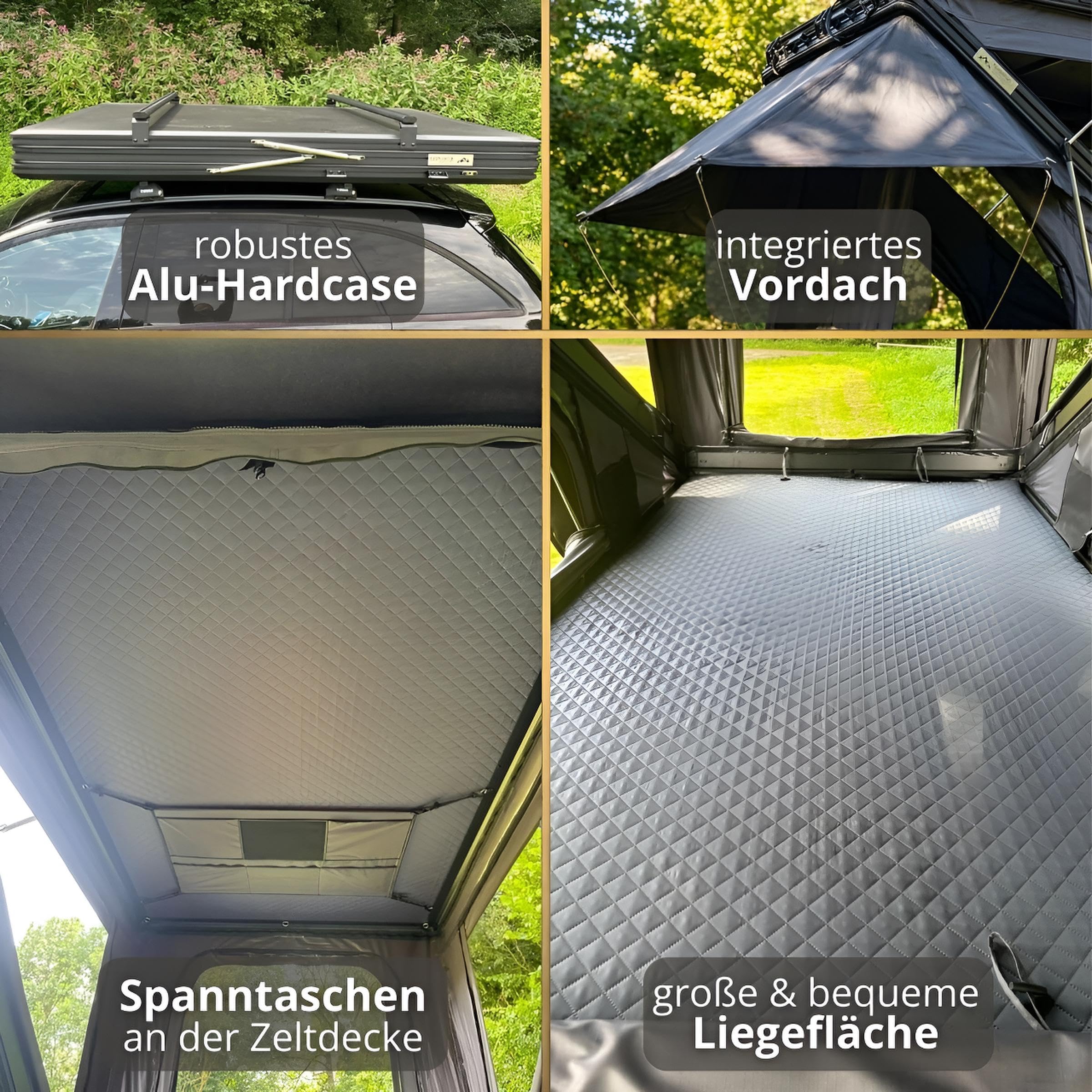 Z-Fold Dachzelt Hardcase Aluminium Autodachzelt Grau oder Khaki Zelt mit optionalem Sonnensegel