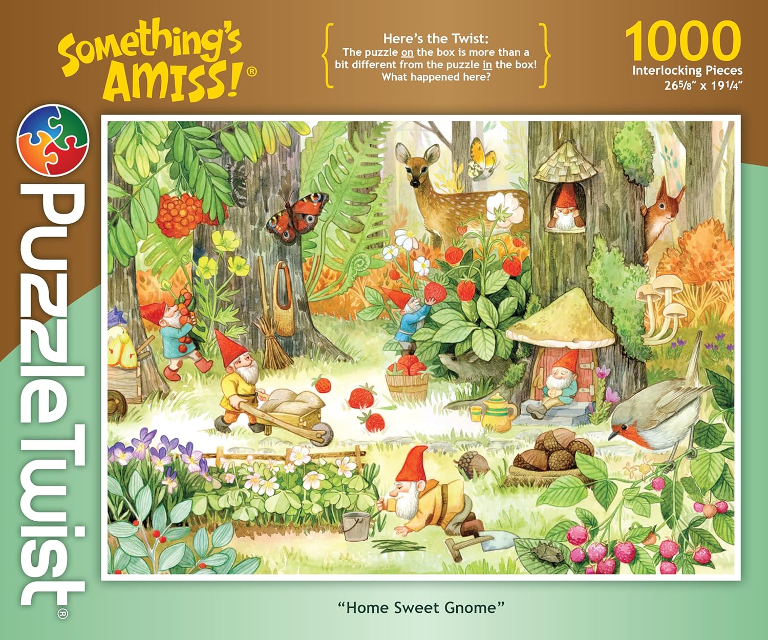 PuzzleTwist - Home Sweet Gnome - 1000 Piece Jigsaw Puzzle, Something's Amiss! Series, Unique Challenging Fun for Adults Family Teens, Made in USA