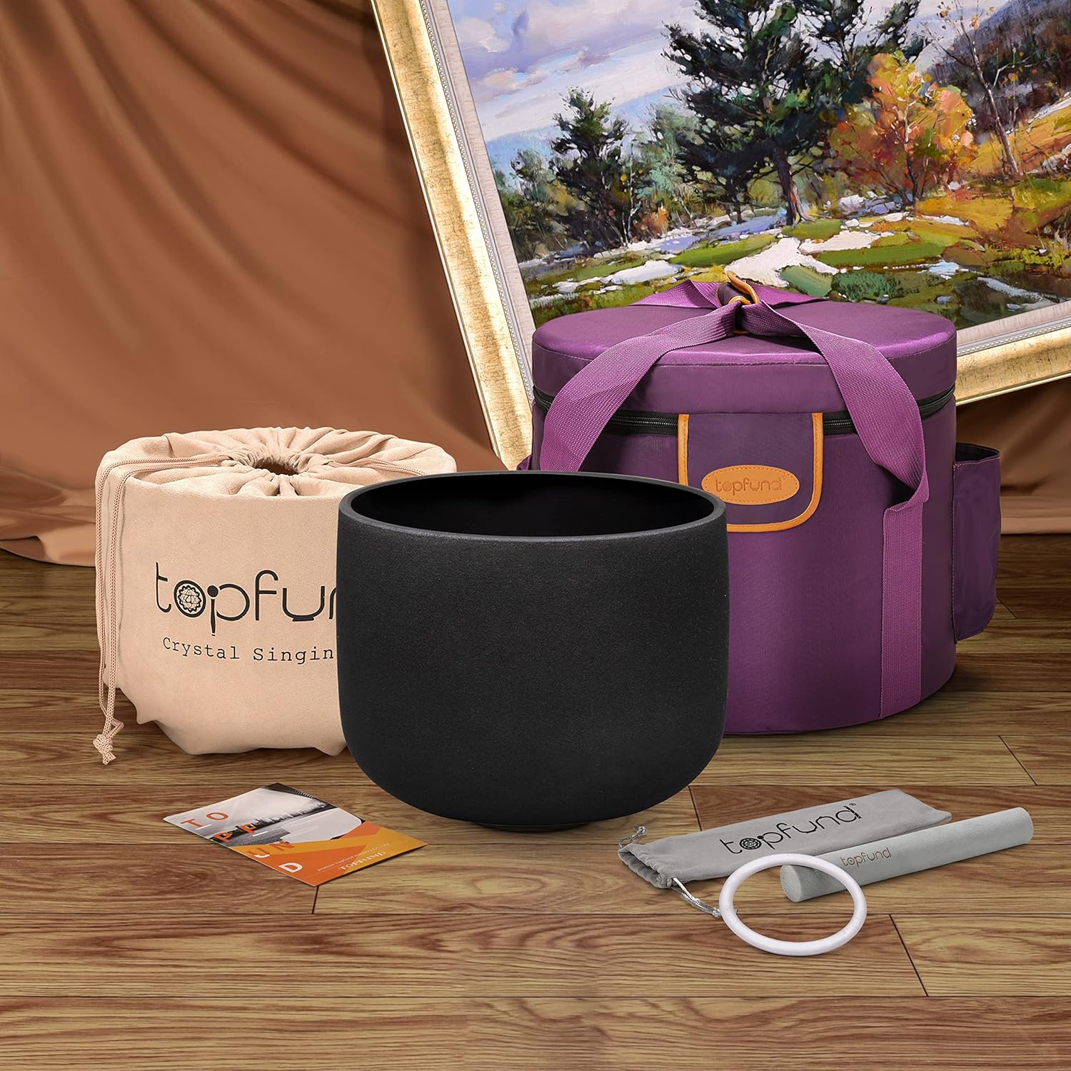 TOPFUND Black F Note Crystal Singing Bowl 10 inch Heart Chakra with Heavy Duty Carrying Case and Suede Mallet