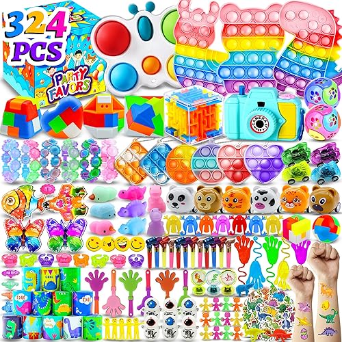 324PCS Party Favors for Kids 3-5 4-8-12, Fidget Toys Pack Birthday Bulk Goodie Bag Stuffers, Treasure Box Toys for Classroom Prizes for Kids
