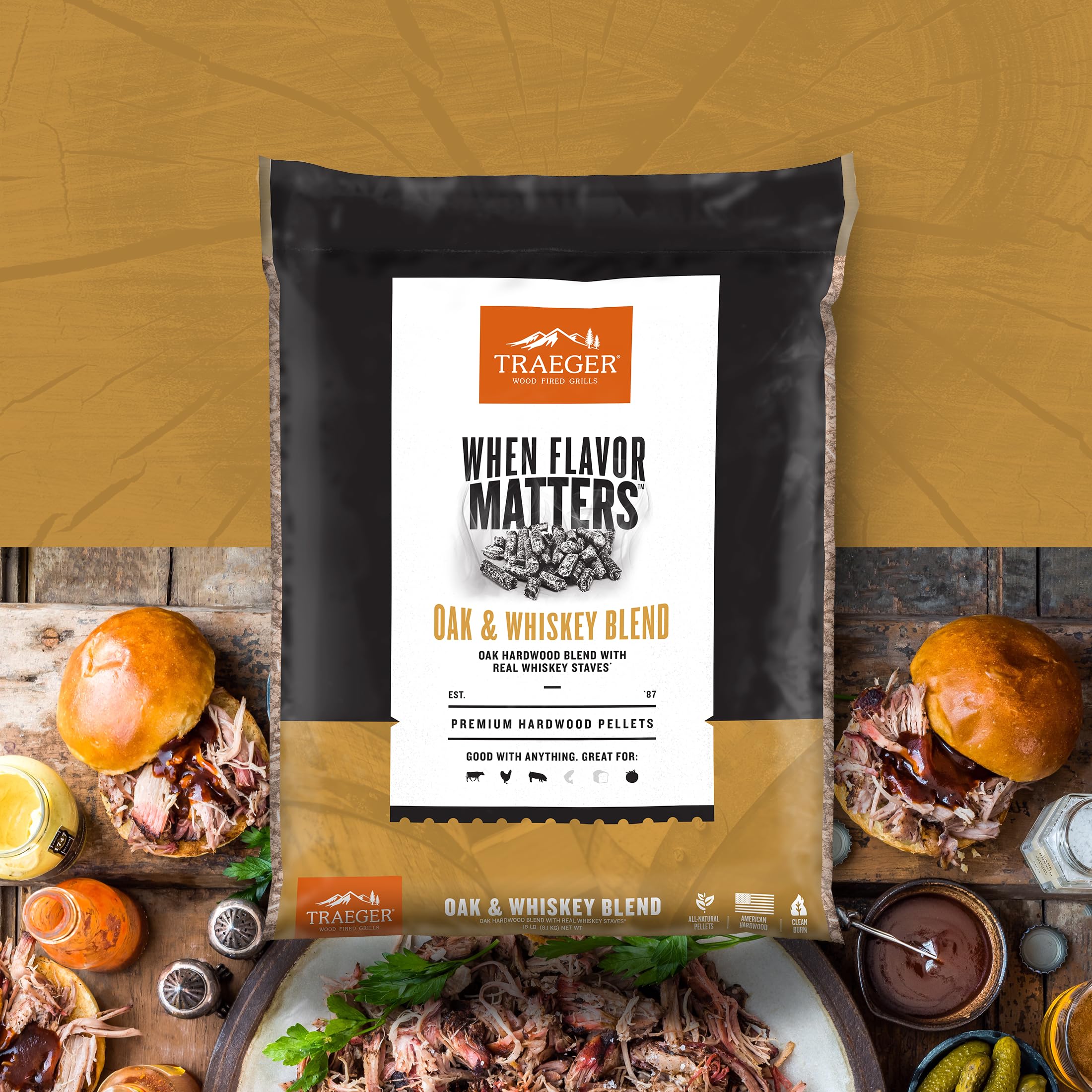 Traeger Grills Mélange de chêne et de Whisky 100% granulés de Bois Naturel pour fumoirs et Grills à granulés, Barbecue, Cuisson, rôti et Grill, Sac de 8,2 kg