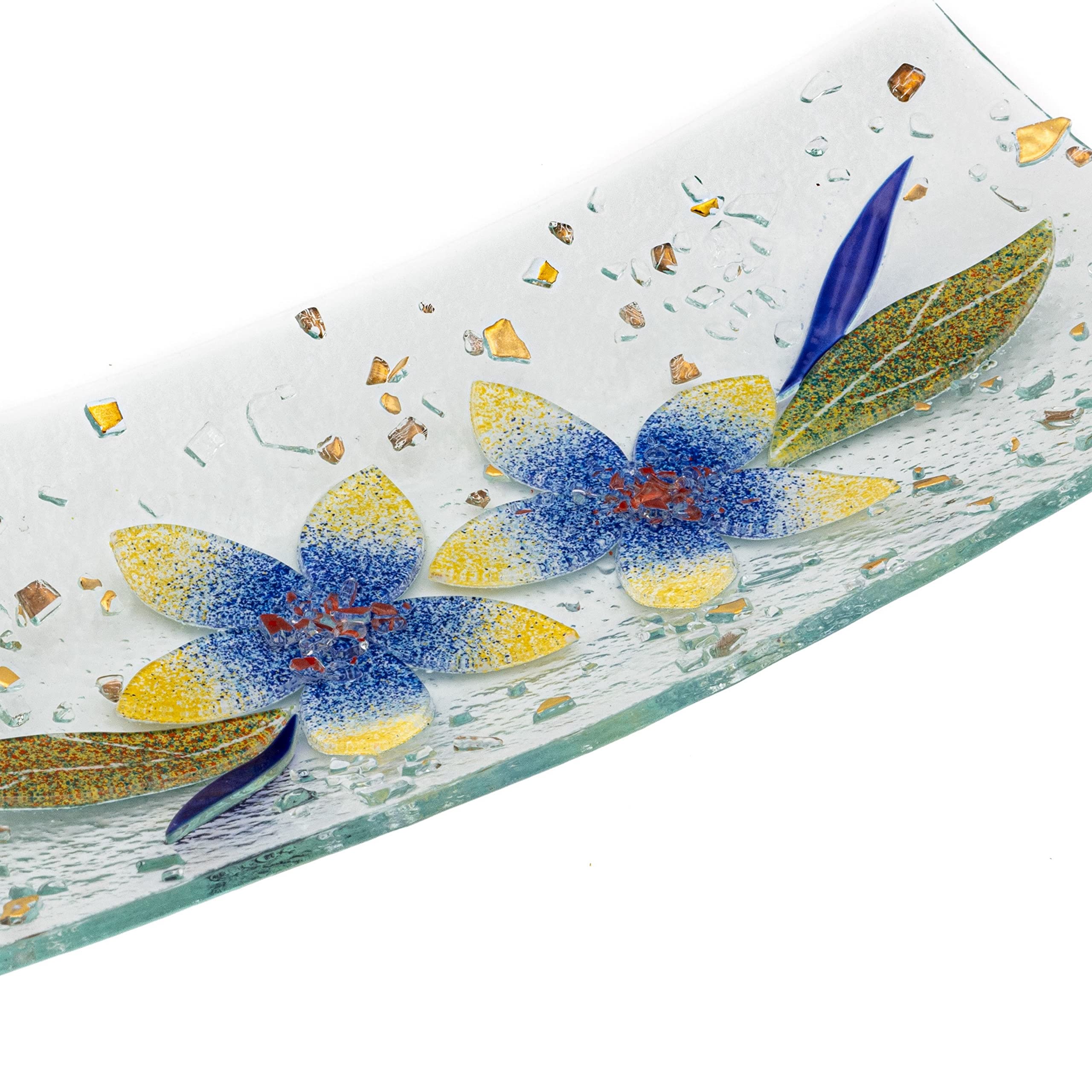 SOSPIRI VENEZIA Videpoche Plat Ornement Décor Floral Verre Murano Centre de Table Ameublement Intérieur Idée Cadeau Fabriqué à la main Made in Italy (Lys Bleu cm30x13 Rectangulaire)