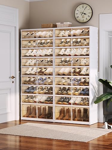 Miniatura 7 de Zapatero de plástico transparente con tapa, contenedor de exhibición fácil de montar, gabinete de almacenamiento plegable, ahorra espacio al lado de