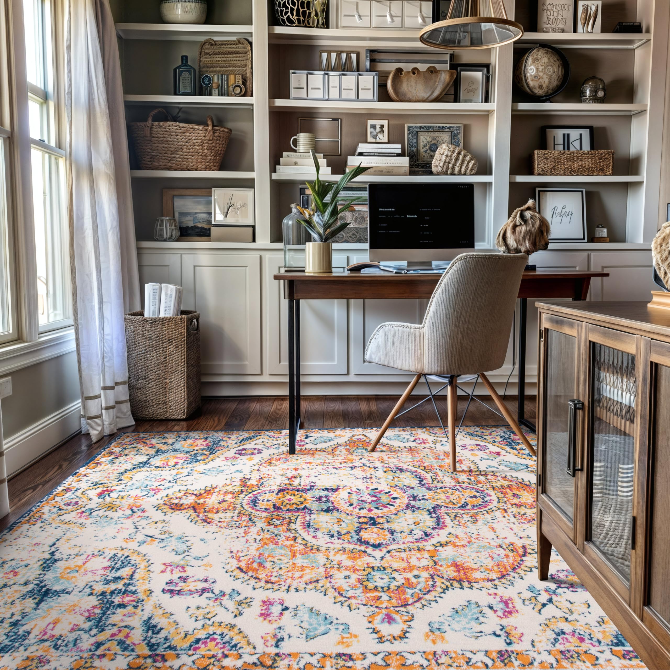 Rugshop Vintage Distressed Bohemian Area Rug for Living Room,Bedroom,Dining Room – Vibrant Multi-Color Tribal Design, 5' x 7'