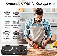 Vista 5 de Countertop Double Cast Iron Burner 1800 Watts Electric Hot Plate with Adjustable Temperature 6.1" Cooktop for Dorm, Office, Home, Camp, Compatible