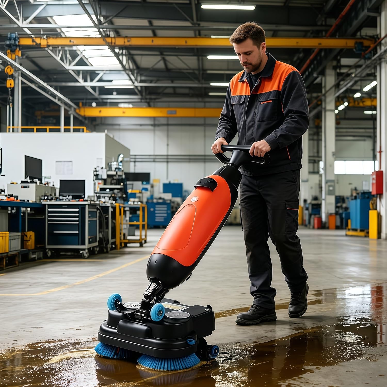 Commercial Floor Washer, Walk-Behind Commercial Cleaning Machine, 17" Cleaning Width, Coverage 13000 Sqft/H, 120 Min Battery, 360° Rotating Head, for Home, Office & Small Commercial Spaces Gray