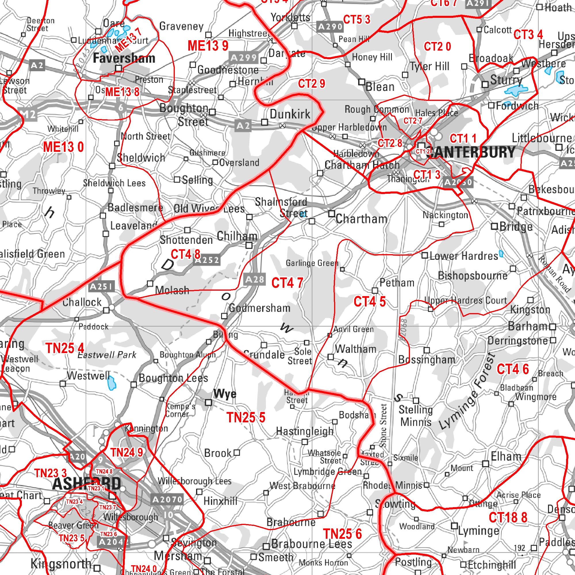 Random Kent Postcode Postcode Sector Map Detailed Kent & East Sussex Postcode Map ...