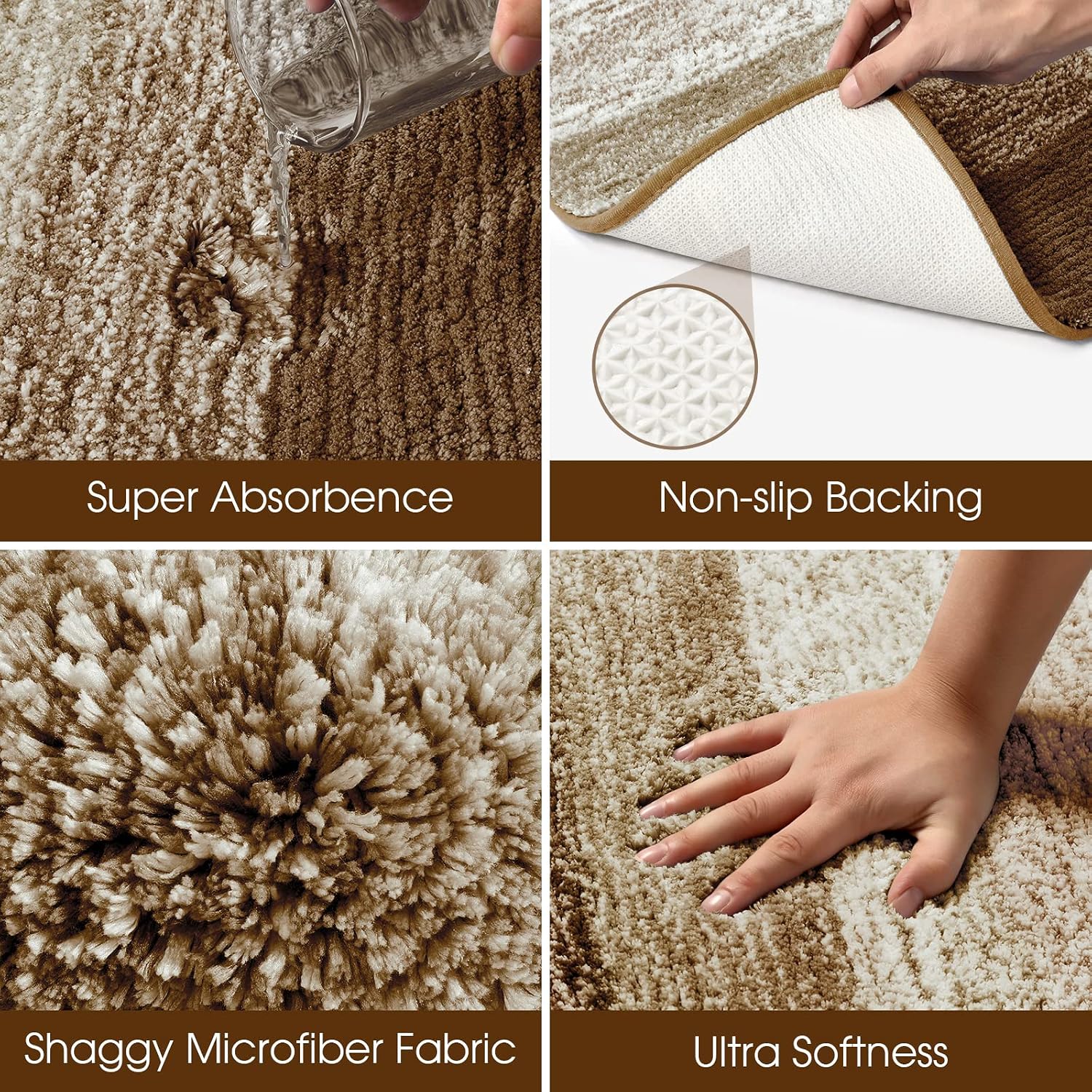 HOMEIDEAS Bath Mats Set 2 Piece, Ultra Soft Absorbent and Quick Dry Microfiber Bathroom Rugs Sets, Non-Slip Washable Floor Carpet for Bathroom Shower Sink, Brown Ombre 16 x 24 & 20 x 32 inch