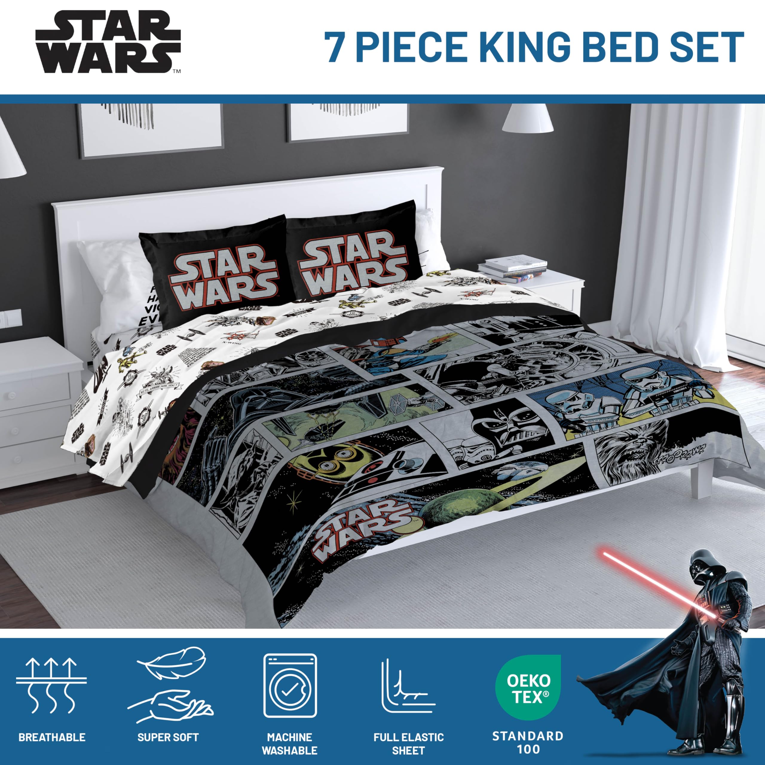 Parure de lit enfant Star wars - Taille: 140x200 cm - couleur : Gris