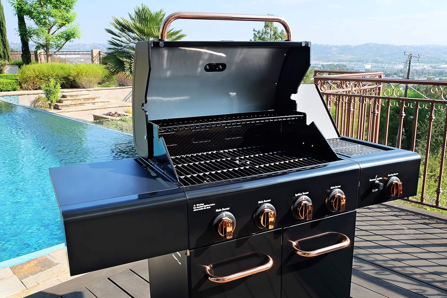 Kenmore 4 Burner Cabinet Style Propane Gas BBQ Grill with Searing Side Burner, 52000 Total BTU, Black and Copper | Kenmore Grill Cover for Outdoor Grill, 56 Inch, Waterproof
