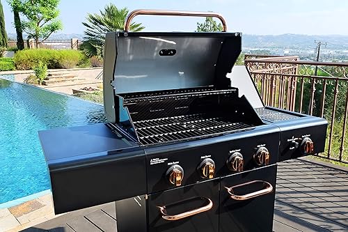 Miniatura 4 de Kenmore Parrilla de barbacoa de gas propano estilo gabinete de 4 quemadores con quemador lateral abrasador, 52000 BTU en total, negro y cobre  Kit