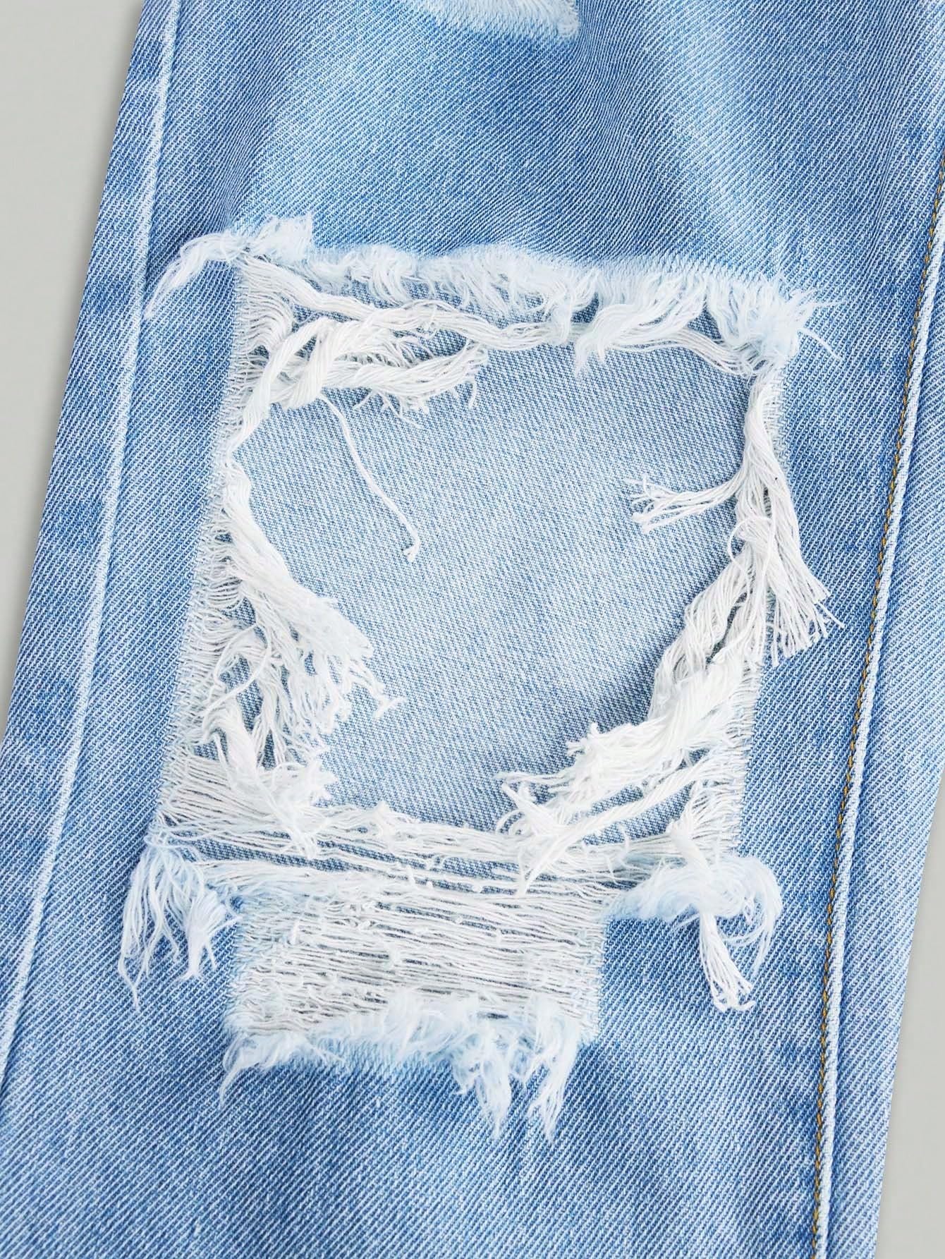 Floerns Mädchen Jeans mit elastischem Bund, gerades Bein, gerades Bein, Used-Look, Hell, blau, 9 Jahre