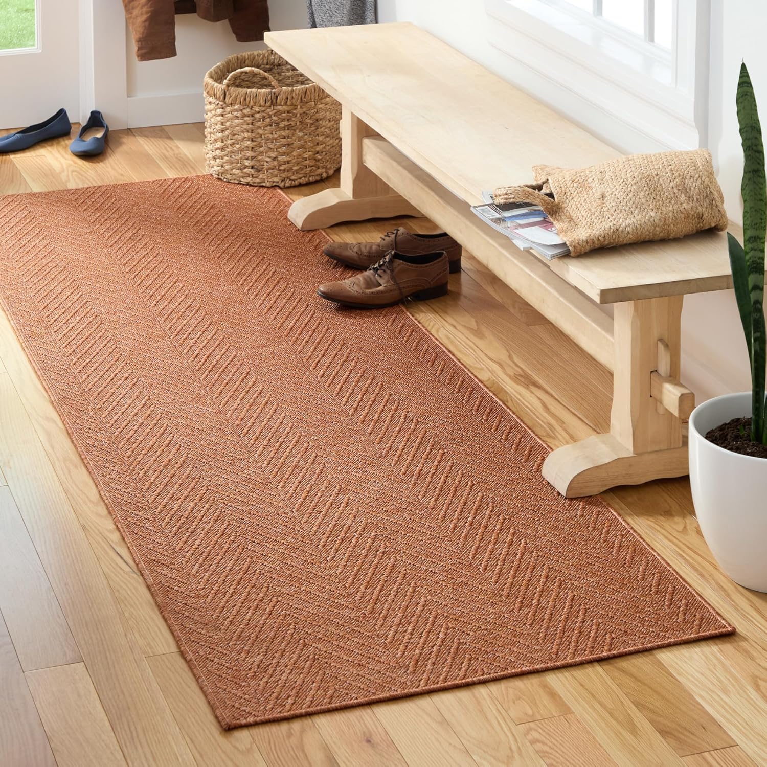 town & country basics pax herringbone textured solid everwash® washable area rug, low pile, non-slip backing, easy clean pet & family friendly rug, rust, 2'5"x5'11" rust 2'6" x 5'11" (rectangular)