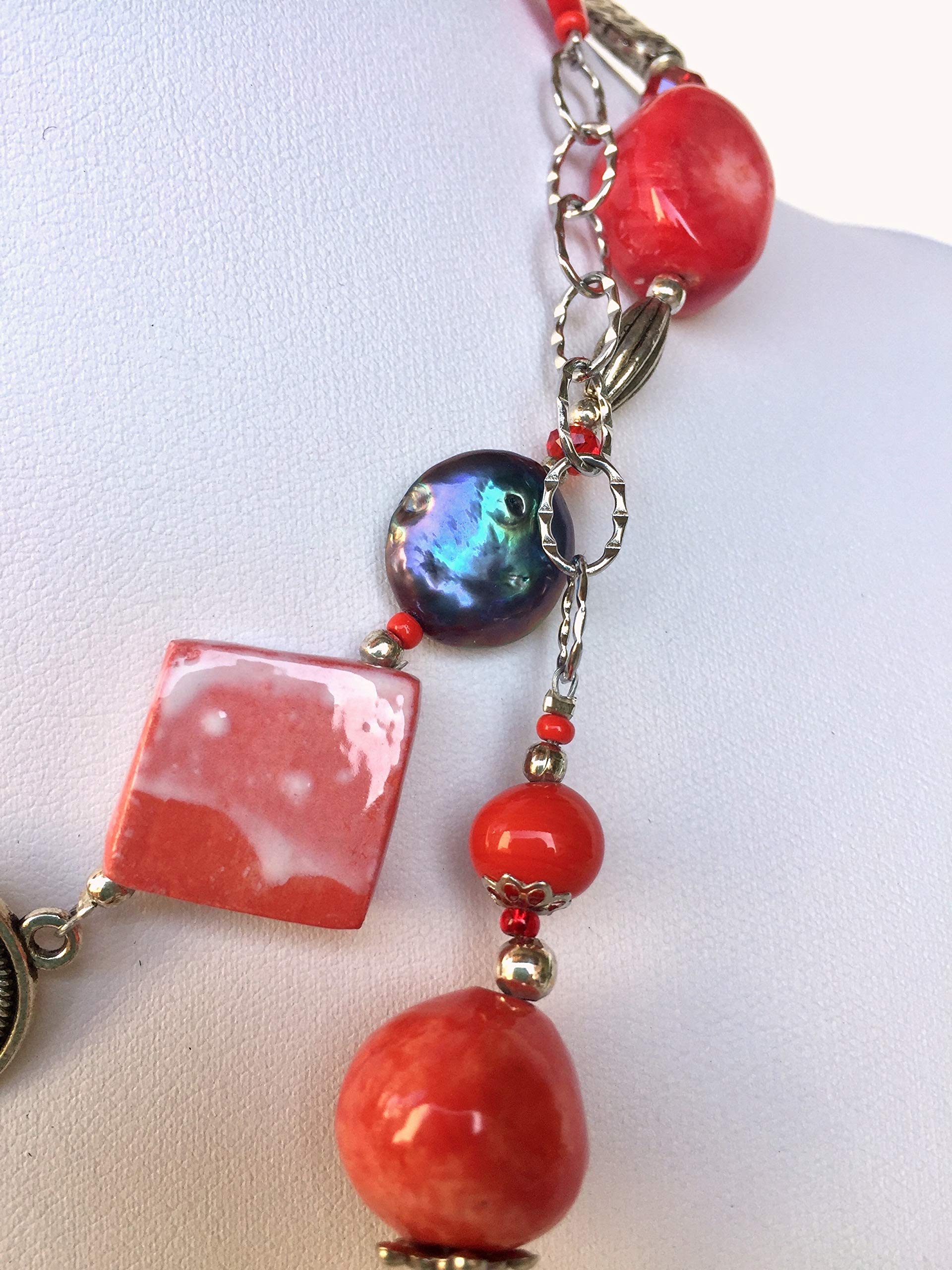 Gioielli d'Artista di Chiara Bo Collana Rossa lunga Donna con corallo Fiamma
