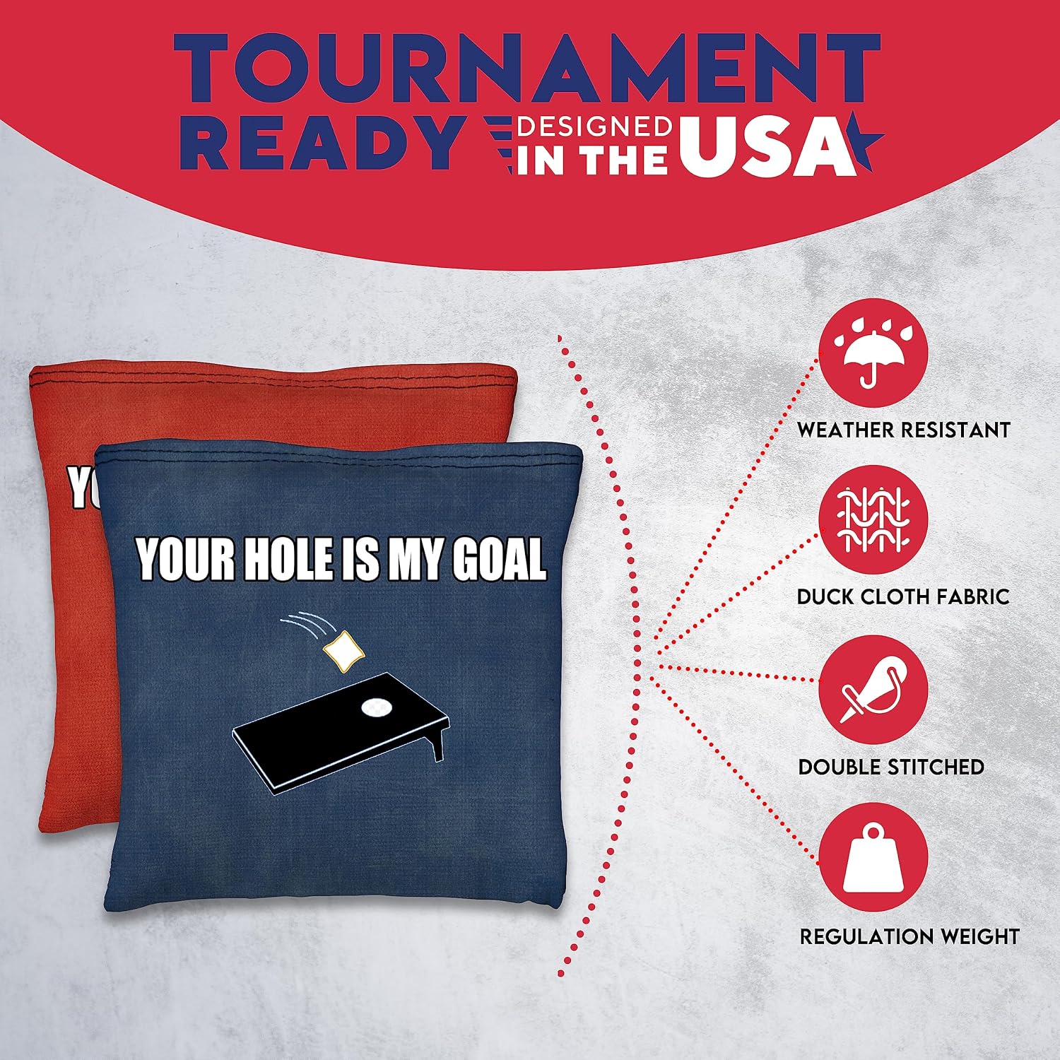 CornholeGamesUSA Tournament Cornhole Bags Sets of 8 Regulation Professional, Tournament Slick n Stick Corn Hole Beans Bags for Cornhole Games