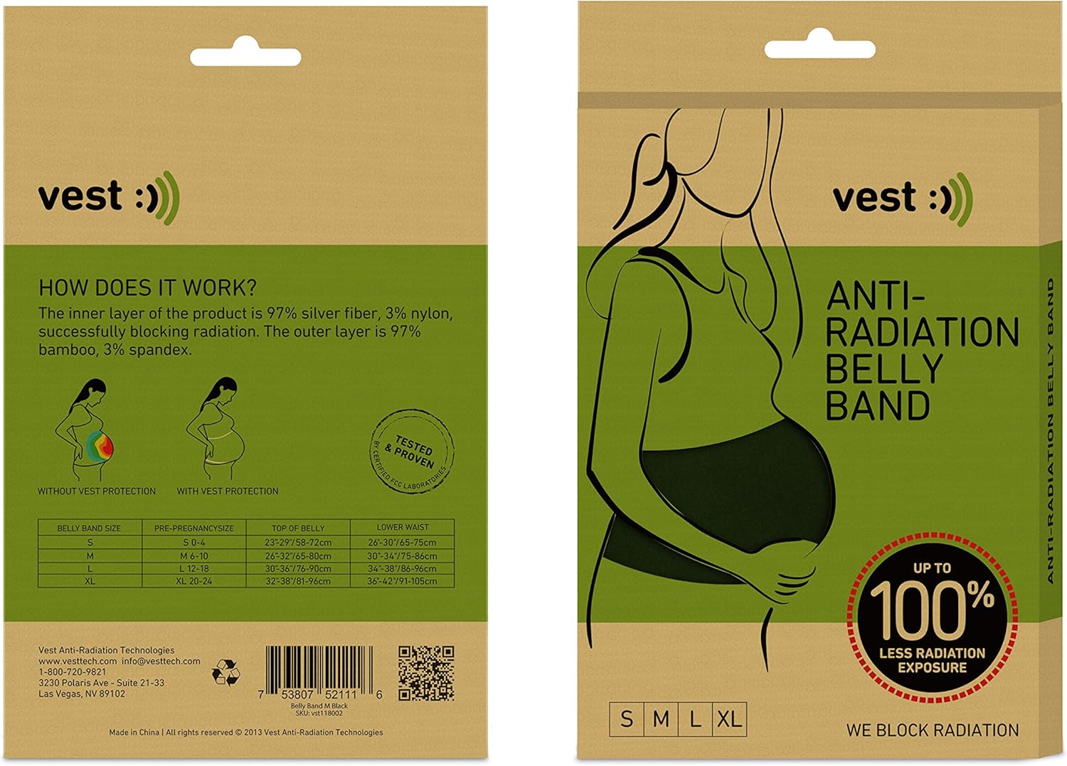 VEST Anti-Radiation Safe & Healthy Pregnancy Belt Cover Belly Band - XL - Black
