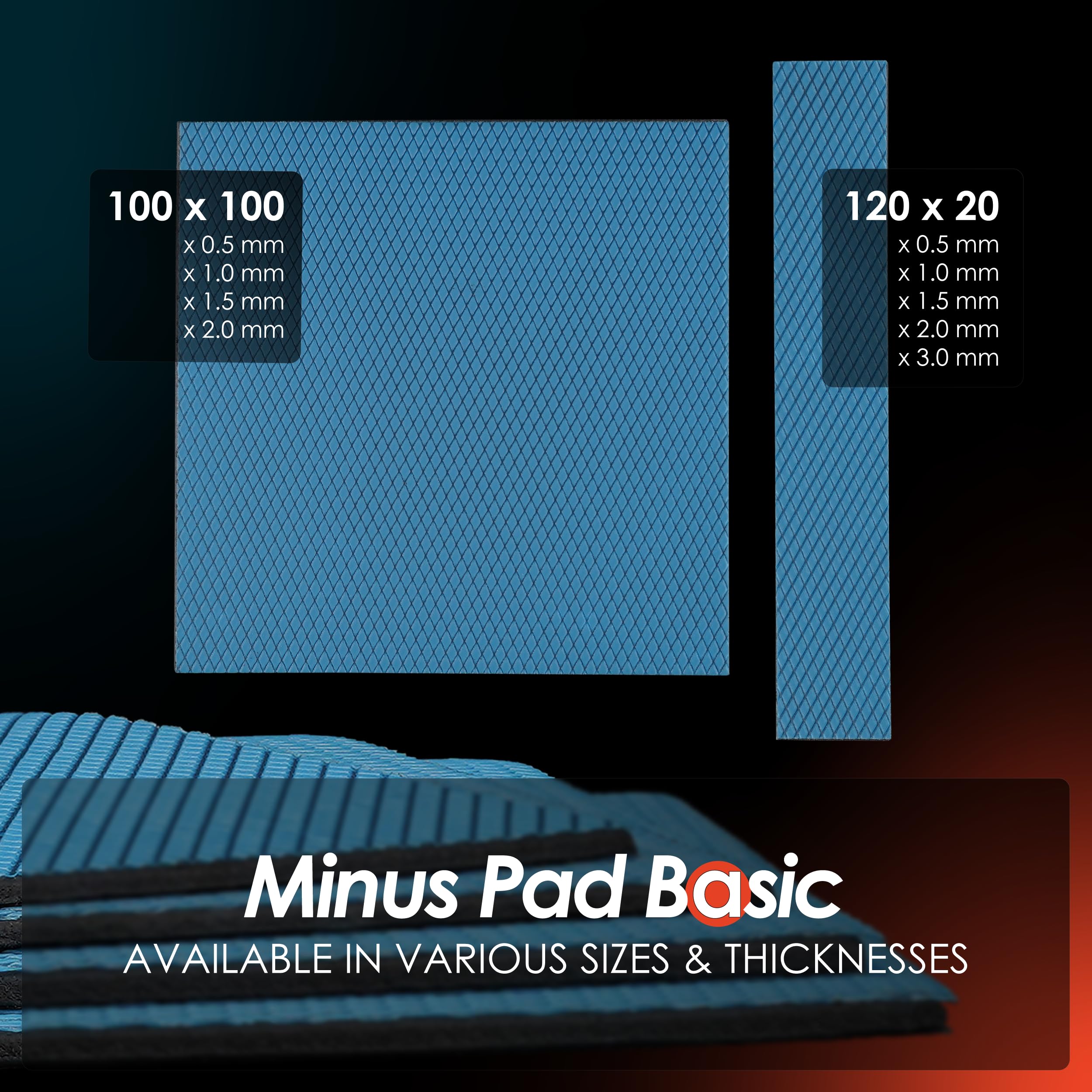 Thermal Grizzly Minus Pad Basic, interfejs termiczny, 120 x 20 x 1,5 mm, nieprzewodzący, o wysokiej przewodności cieplnej i ściśliwości, do SSD, GPU i elektroniki, 4 szt