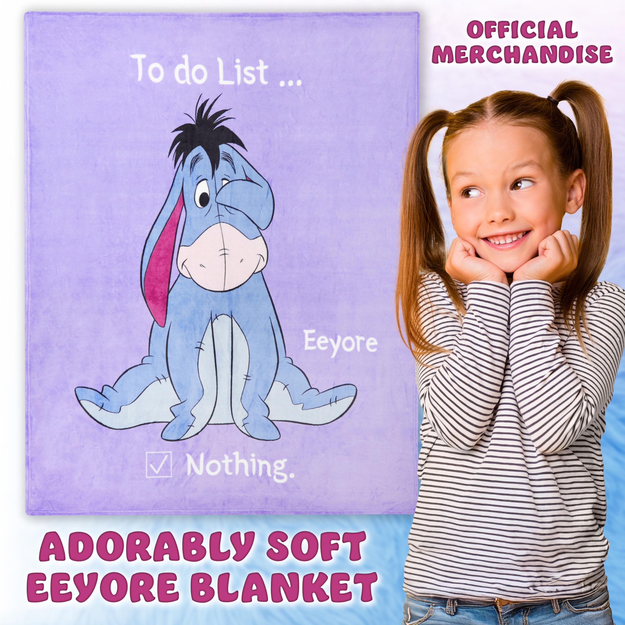 Disney Eeyore Fleece Bed Blanket Soft Cosy Bed Throw Bedroom Decor Plush Throw Comforter 150x130cm for Bedroom Travel Sleepovers Winnie the Pooh Gifts (Purple Eeyore) - Image 2