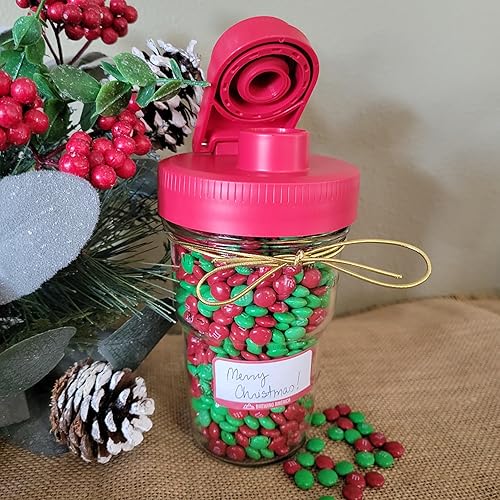 Miniatura 2 de Brewing America Tarro anidable con tapa para beber como taza de viaje, 1 pinta (16 onzas) con tapa roja en bola de boca ancha, tarro Mason anidable,