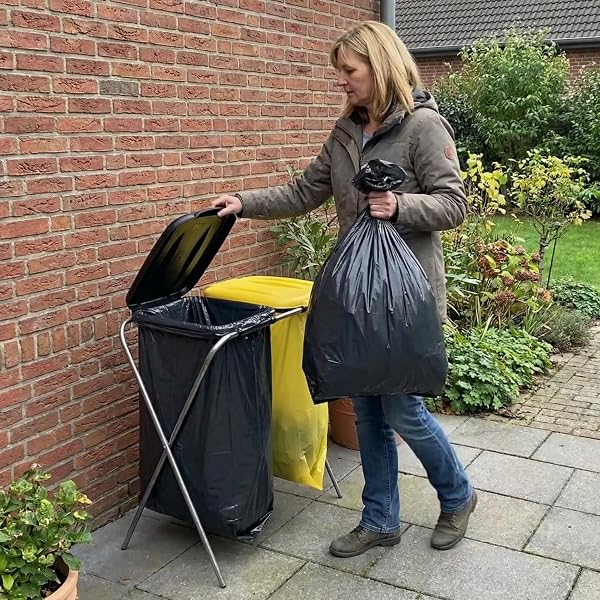 ENTIGO Müllsackständer 120 l, Müllsackhalter, Ständer für Müllsäcke, Abfalltrenner Müllbeutelhalter rostfrei innen außen, Klappe mit Beutelhalter, recycelter Kunststoff (Schwarz+Gelb) - 3