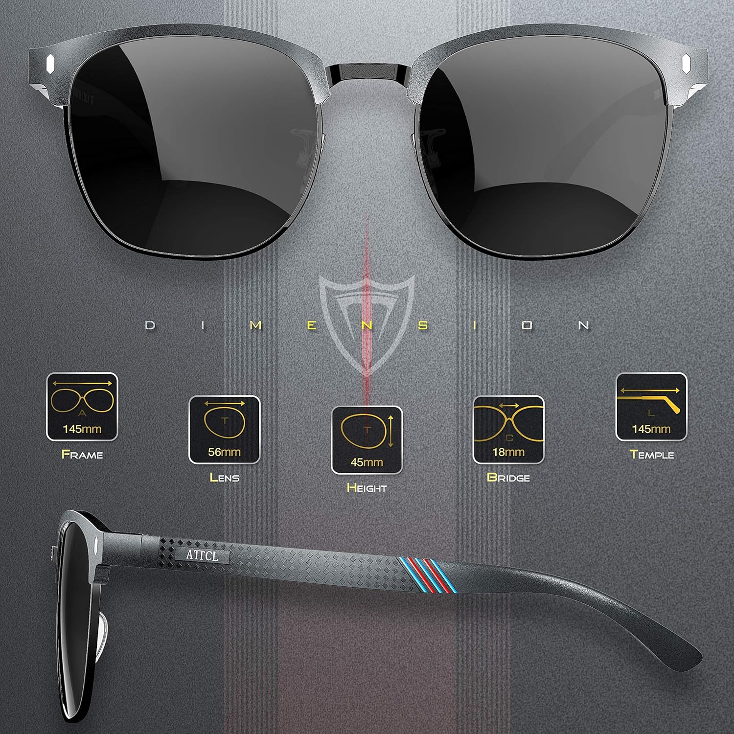 ATTCL Polarized Sunglasses for Men Driving: Lightweight Al-Mg Metal Frame Square Semi Rimless UV Protection for Travel Hiking - Image 3