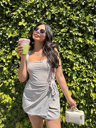 Athletic Tennis Dress Spring Summer Workout Wide U Neck Built-in Shorts Casual Golf Wrap Skort Dress