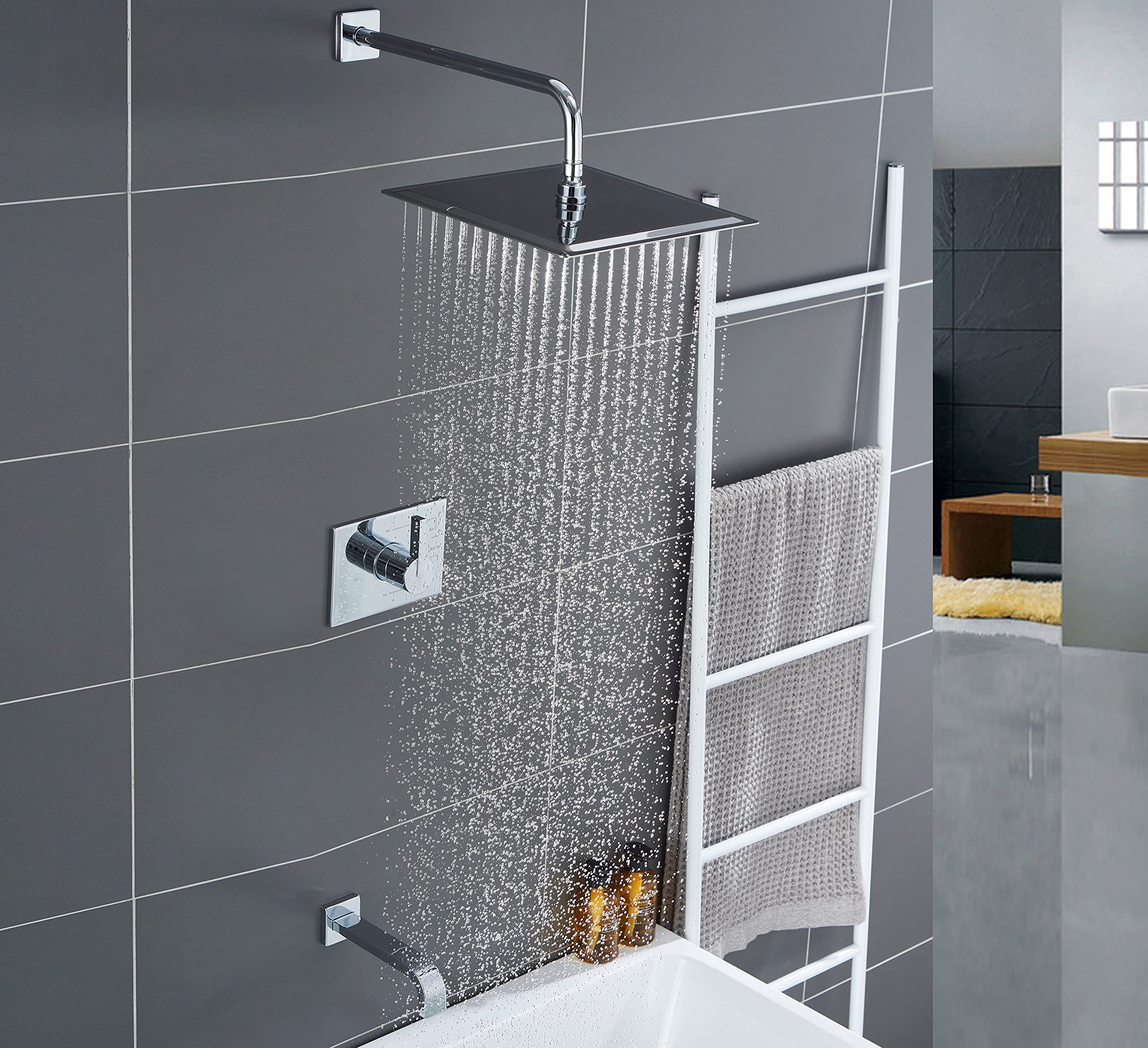 SOOOHOT Sistema doccia a pioggia con beccuccio a cascata a 2 funzioni, set di rubinetto doccia cromato contiene soffione doccia da 12 pollici e beccuccio per vasca (valvola inclusa)