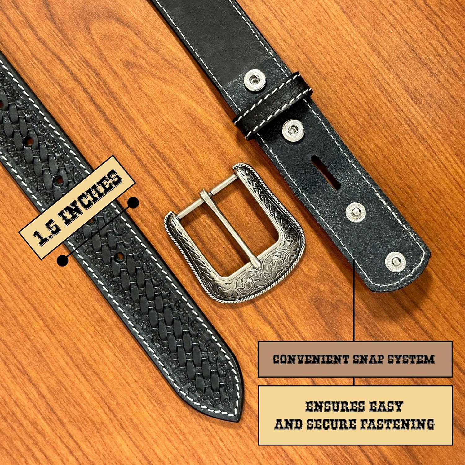 DANIEL'S ARTPLANET Western Belt for Men Full Grain One Piece Leather With Buckle Engraved Handmade Tooled 1.5”