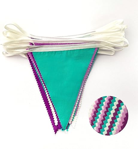 Miniatura 2 de Guirnalda de banderines de tela con banderines de tela con diseño de sirena, color morado, azul aguamarina y blanco, para cumpleaños, boda,