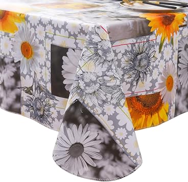 Heavy Duty Vinyl Tablecloth with Flannel Backing Waterproof Oil-Proof Plastic Table Cloth Stain-Resistant Wipeable Rectangle or Square Table Cover for Indoor and Outdoor  Sunflower, 54X54 Inch