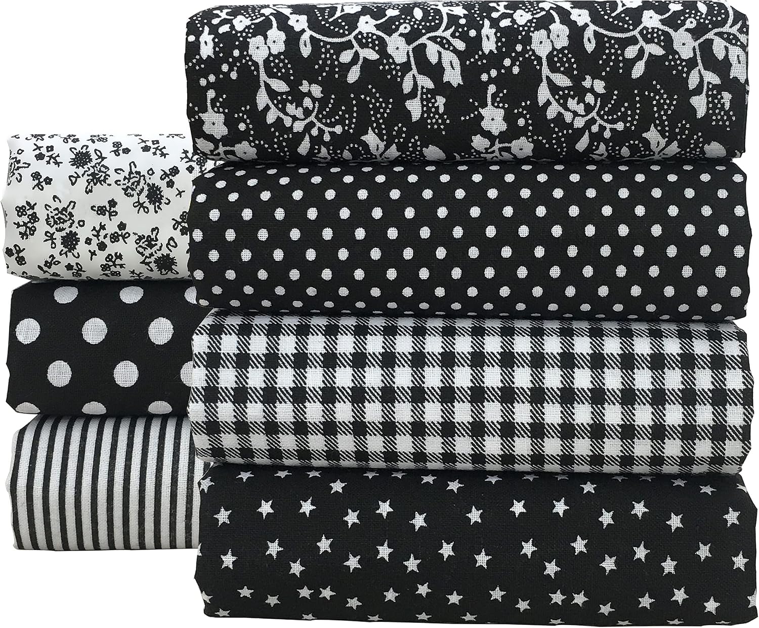 7PCS/lot Black Series Floral Cotton Craft Fabric Textile Quilting Sewing Patchwork Fabric Fat Quarter Bundles for Scrapbooking Cloth Sewing DIY Crafts Pillows and Masks