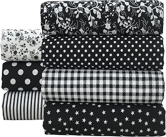 7PCS/lot Black Series Floral Cotton Craft Fabric Textile Quilting Sewing Patchwork Fabric Fat Quarter Bundles for Scrapbooking Cloth Sewing DIY Crafts Pillows and Masks