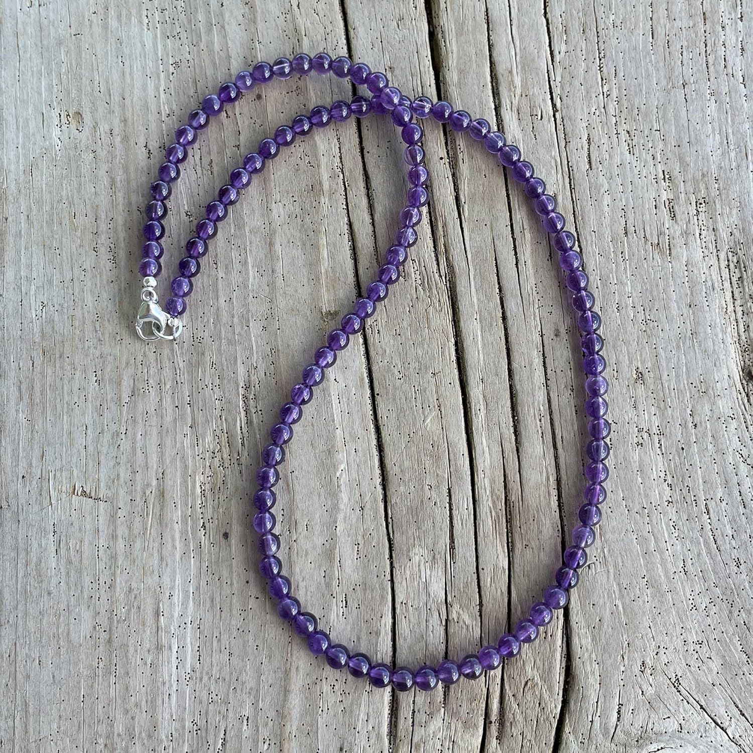 Handmade Amethyst Bead Necklace Strand, Small 4mm Purple Gemstone Necklace