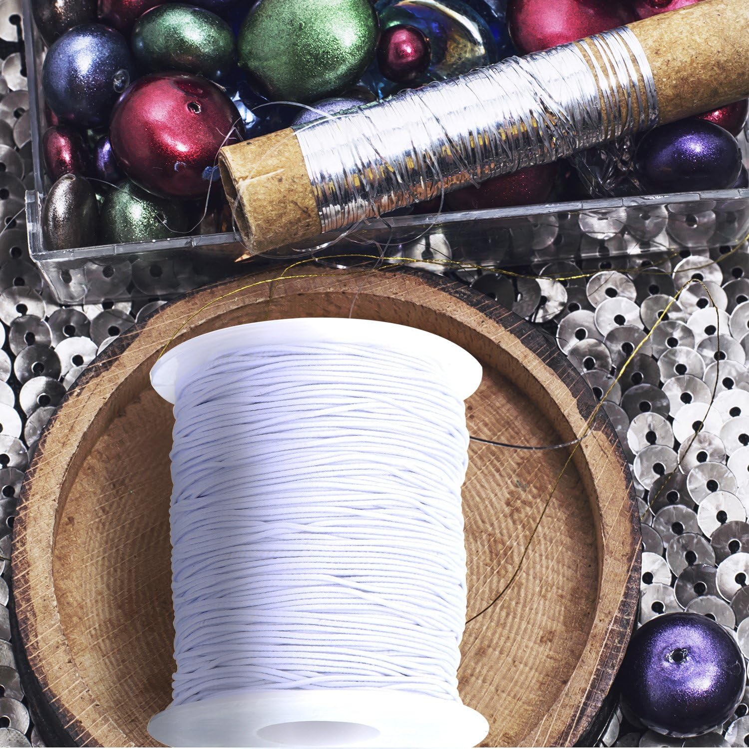 Outus Elastic Cord Stretch Thread Beading Cord Fabric Crafting String, 0.8 mm, White (100 Meters)