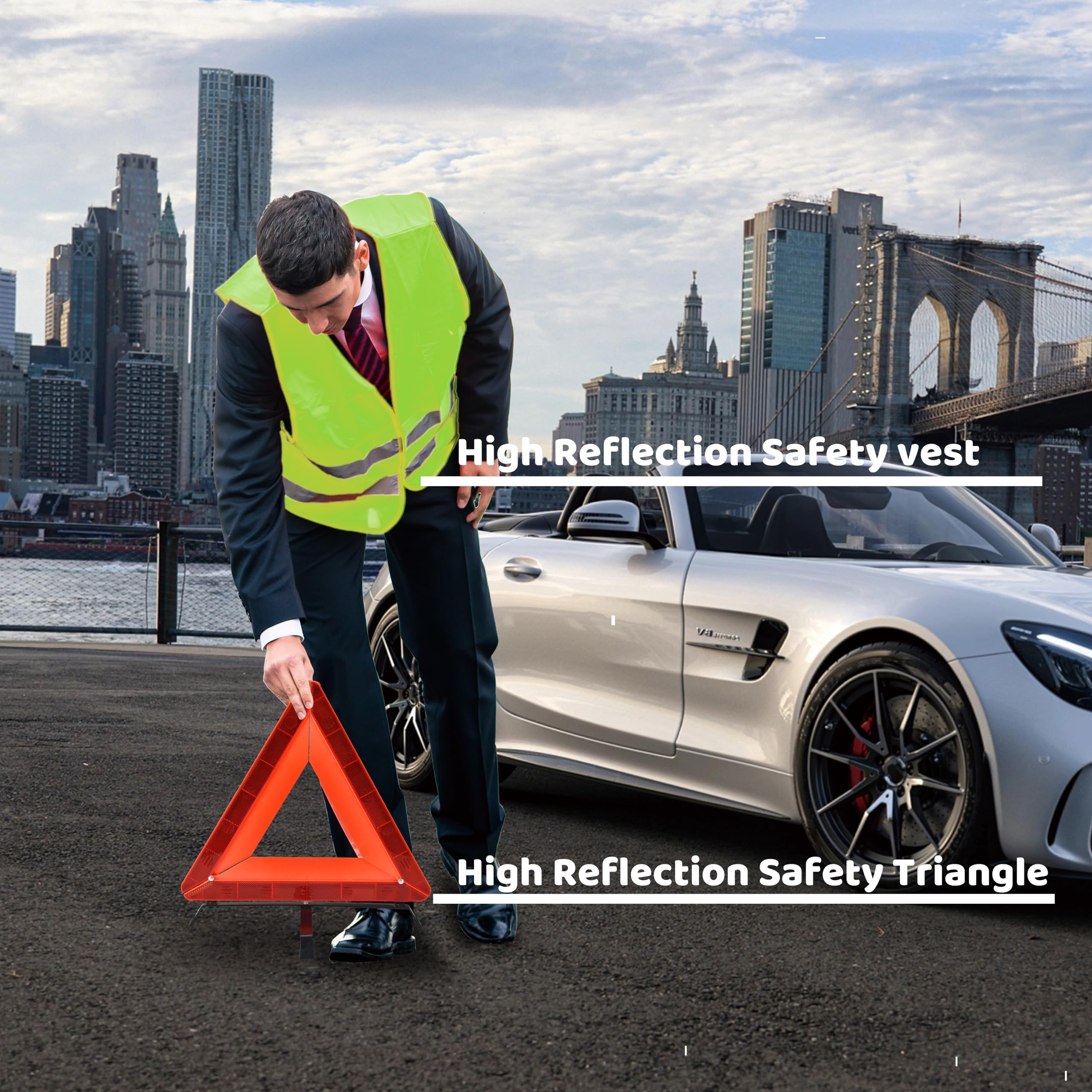Kit Sicurezza Auto - 1 Triangolo E 1 Gilet Riflettente Omologati E11