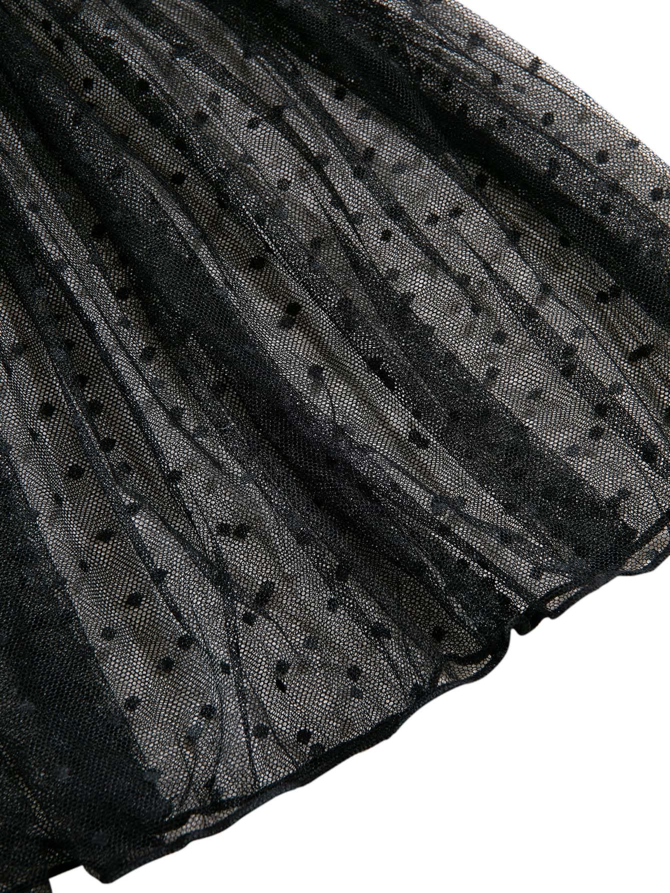 Lilosy Sexy Polka Dots Mesh Sheer Lace Babydoll Chemise Lingerie Set Floral Sleep Wear: Large Black Hot Pink