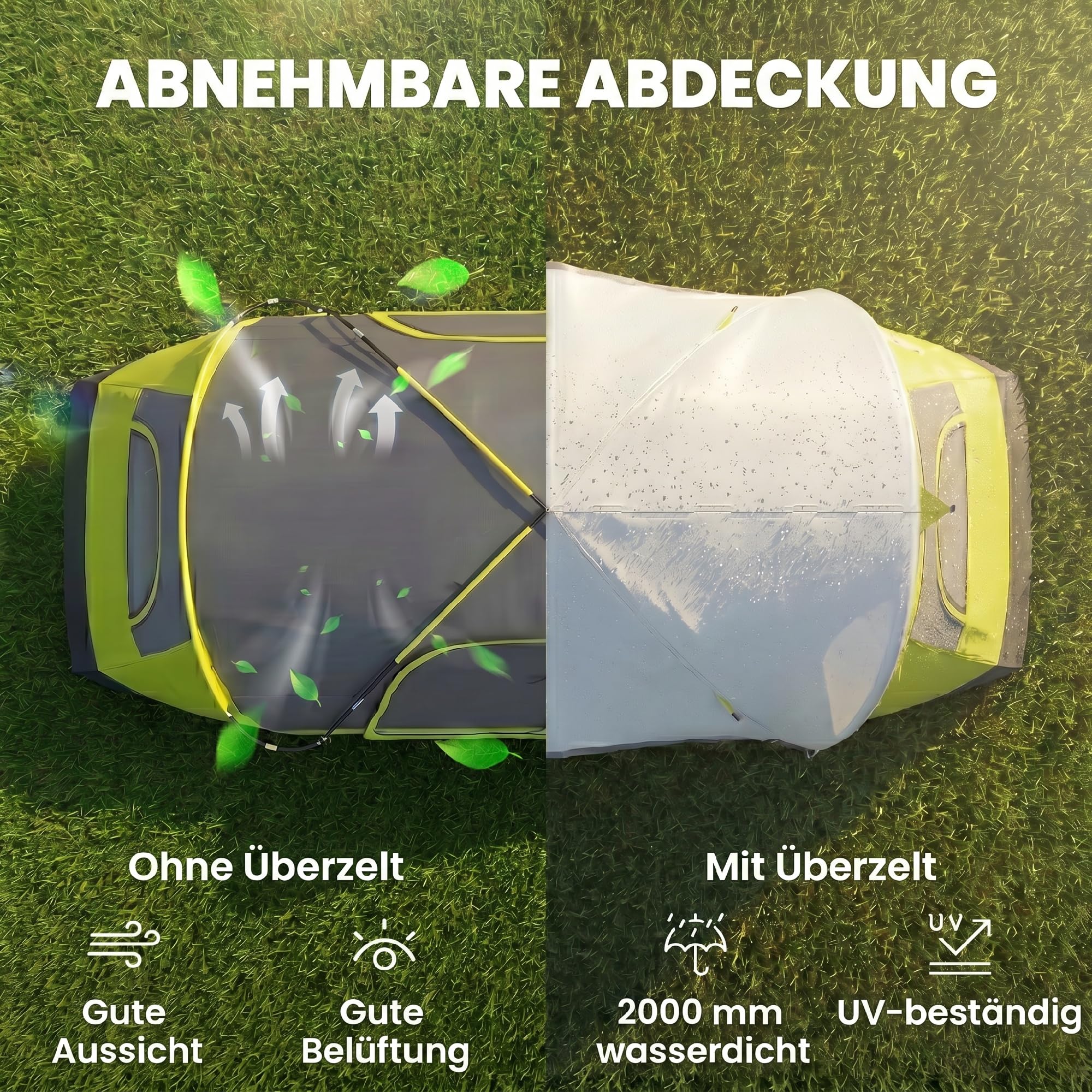 Outsunny Campingzelt, Tunnelzelt für 3 Personen, mit Lichthaken, Meshfenster, 2 Räumen Winddicht groß Familienzelt mit Tragetasche, 2000mm Wassersäule Gruppenzelt für Camping, Garten